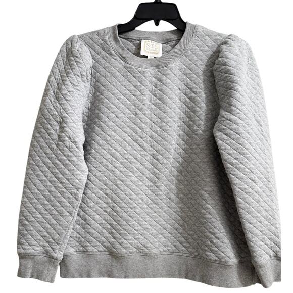 Sail to Sable Gray Quilted Puff Sleeve Sweatshirt XL Classic Pullover Top - Picture 2 of 7